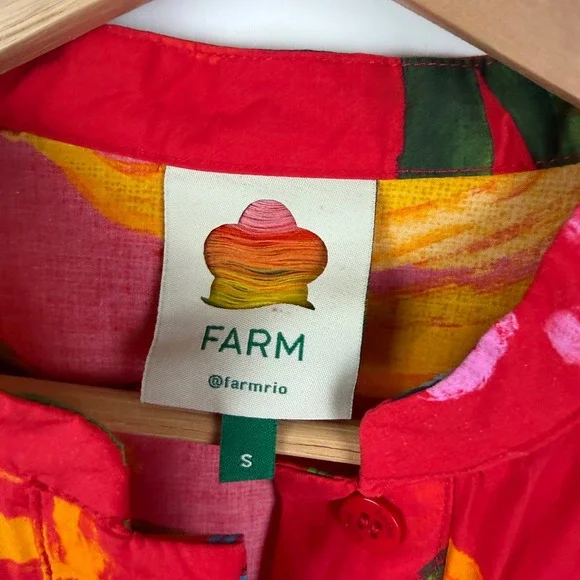 Farm Rio Tropical Fruit Printed Mini Shirt Dress Small Multicolor Belted Resort - Picture 8 of 13